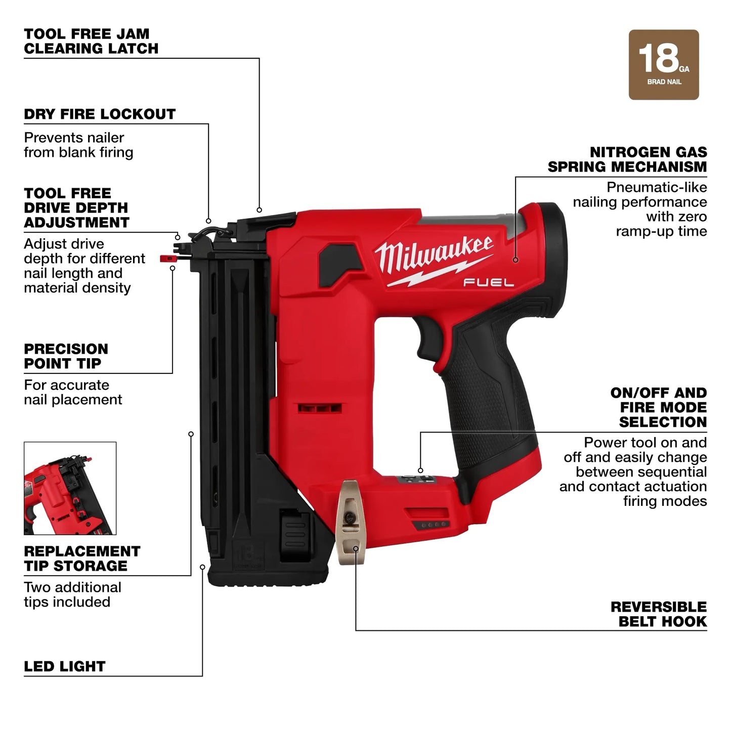 MILWAUKEE 2541-20 M12 FUEL 18 Gauge Compact Brad Nailer ( 254120 )
