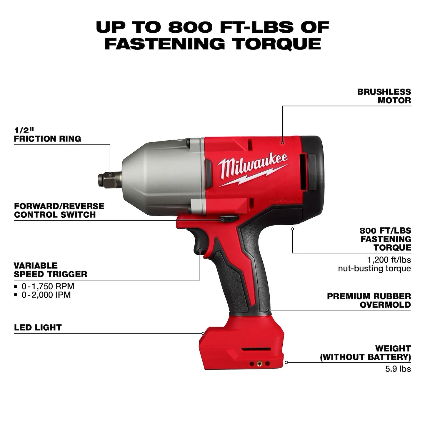 MILWAUKEE 2666-20 M18 Brushless 1/2" High Torque Impact Wrench w/ Friction Ring ( 266620 )