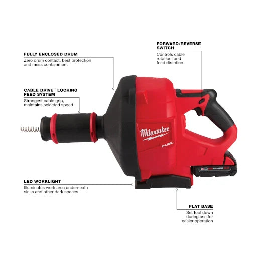 MILWAUKEE 2772A-21 M18 FUEL Drain Snake w/ CABLE DRIVE with 5/16” Cable ( 2772A21 )
