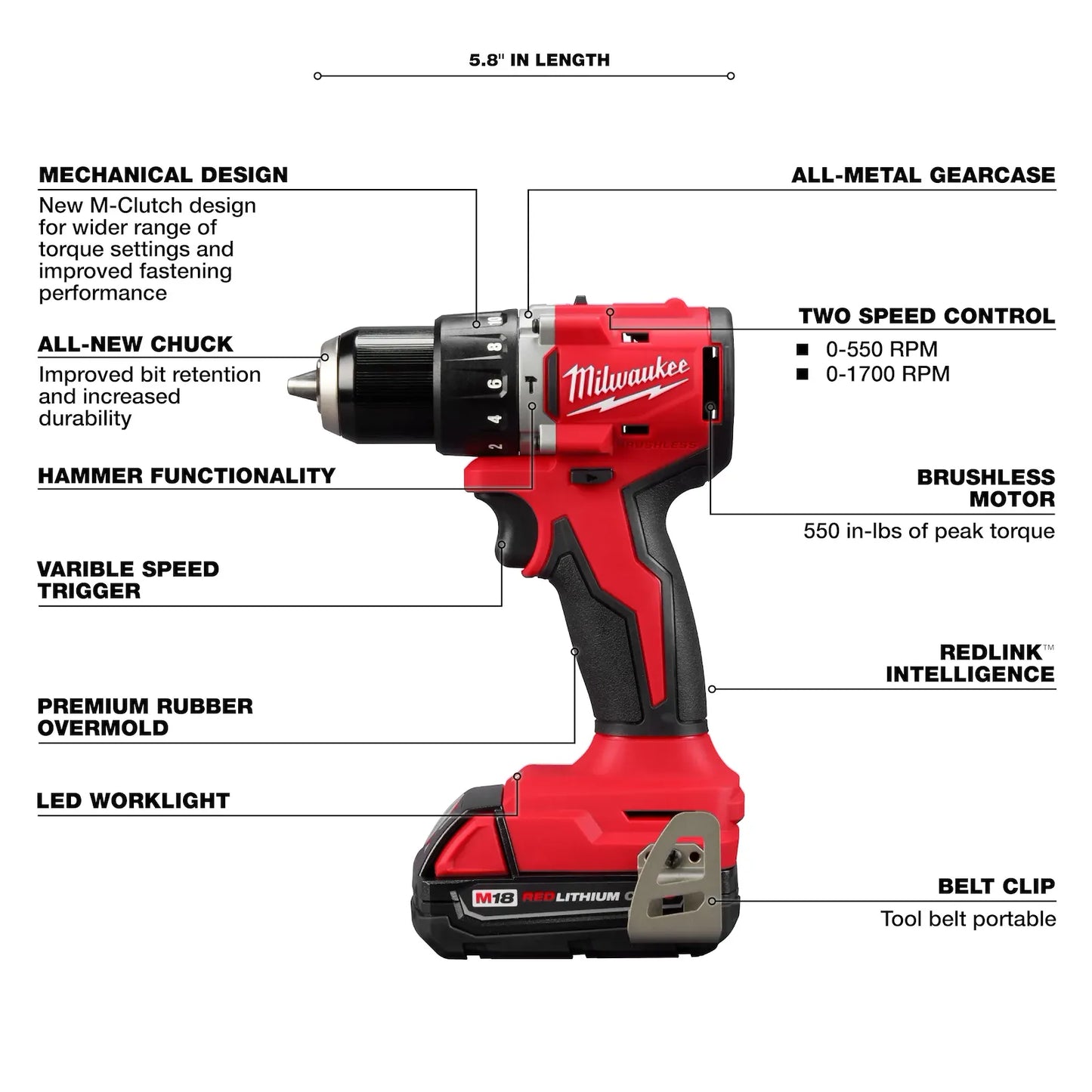 MILWAUKEE 3602-22CT M18 Compact Brushless 1/2" Hammer Drill/Driver Kit ( 360222CT )