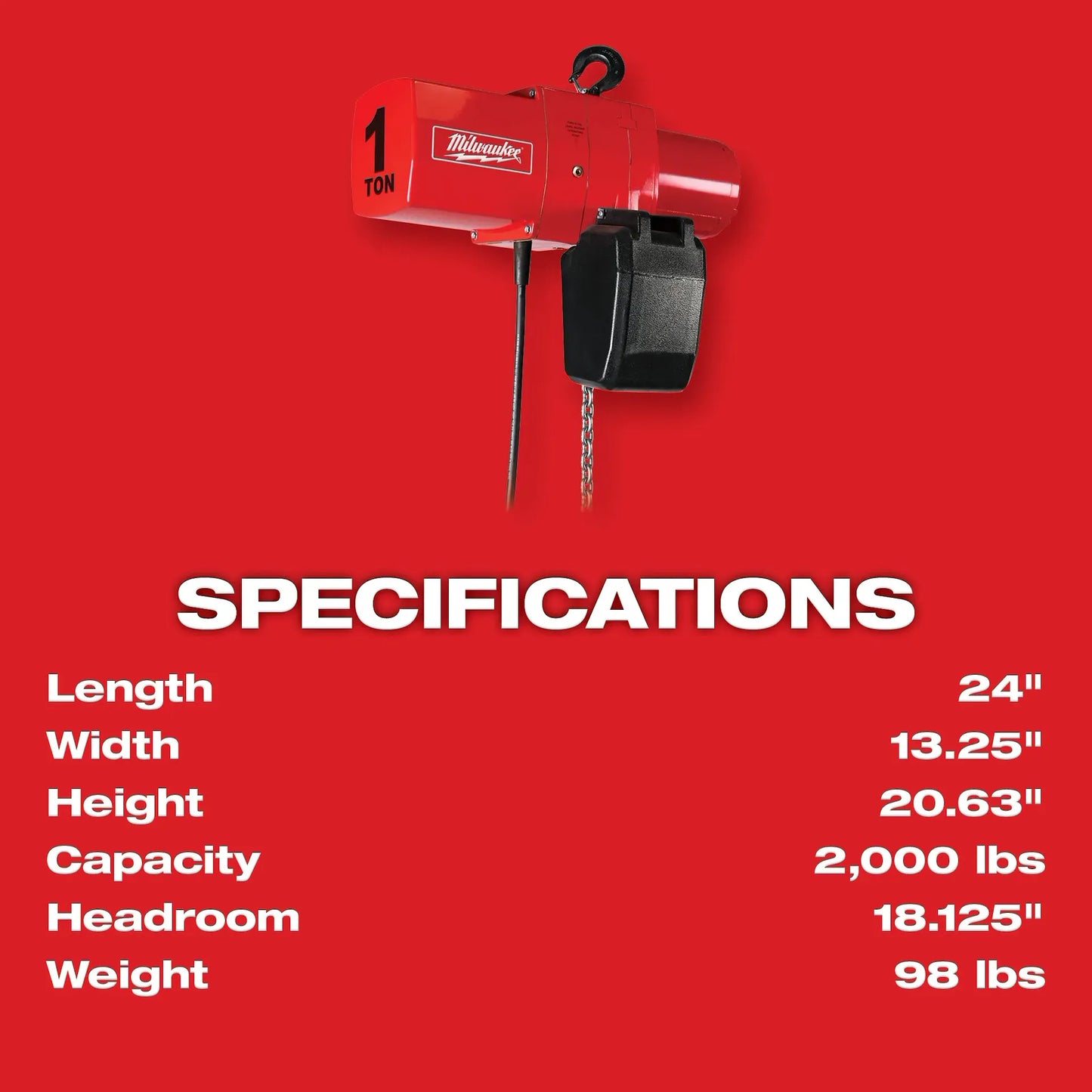 MILWAUKEE 9567 1 Ton Electric Chain Hoist ( 9567 )