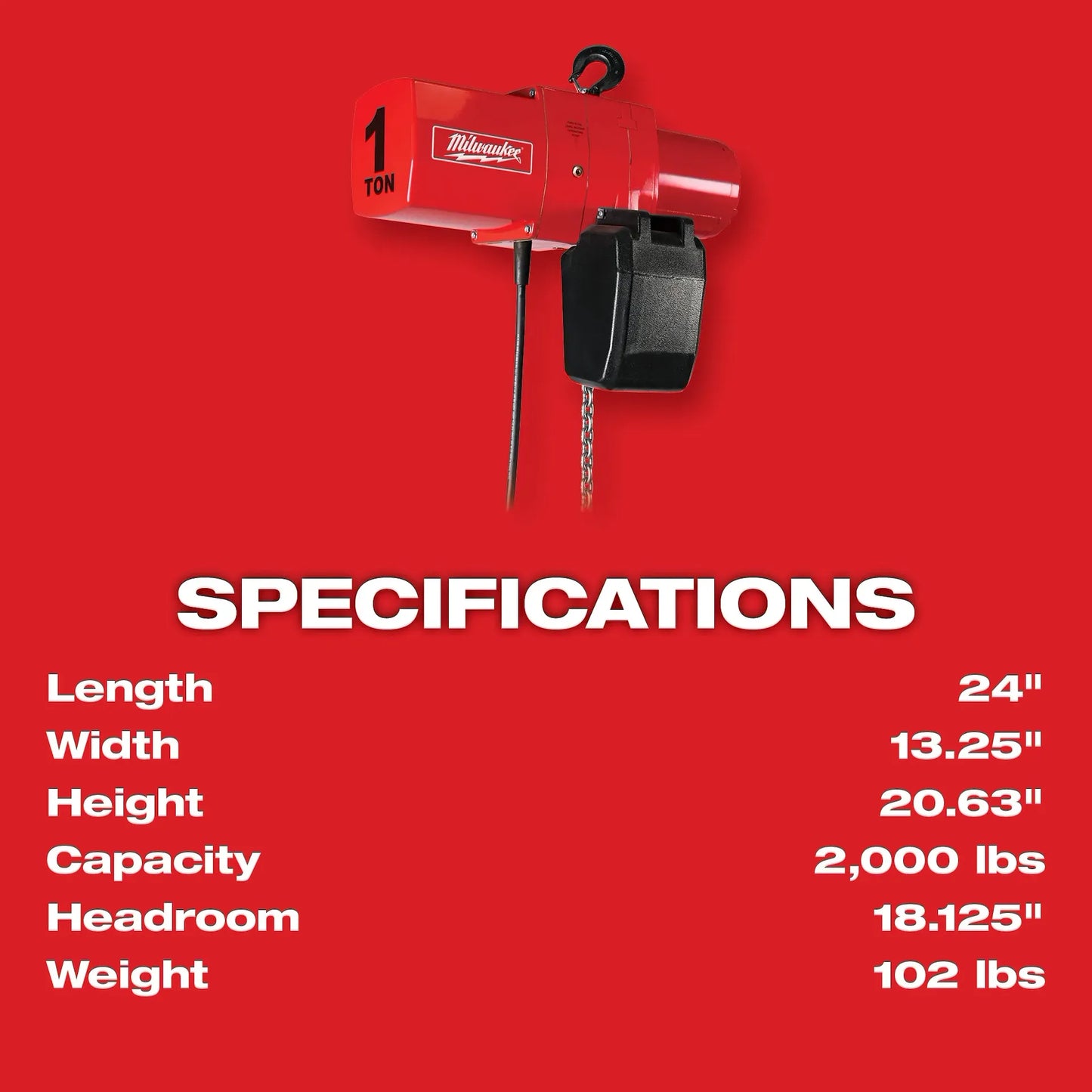MILWAUKEE 9568 1 Ton Electric Chain Hoist ( 9568 )
