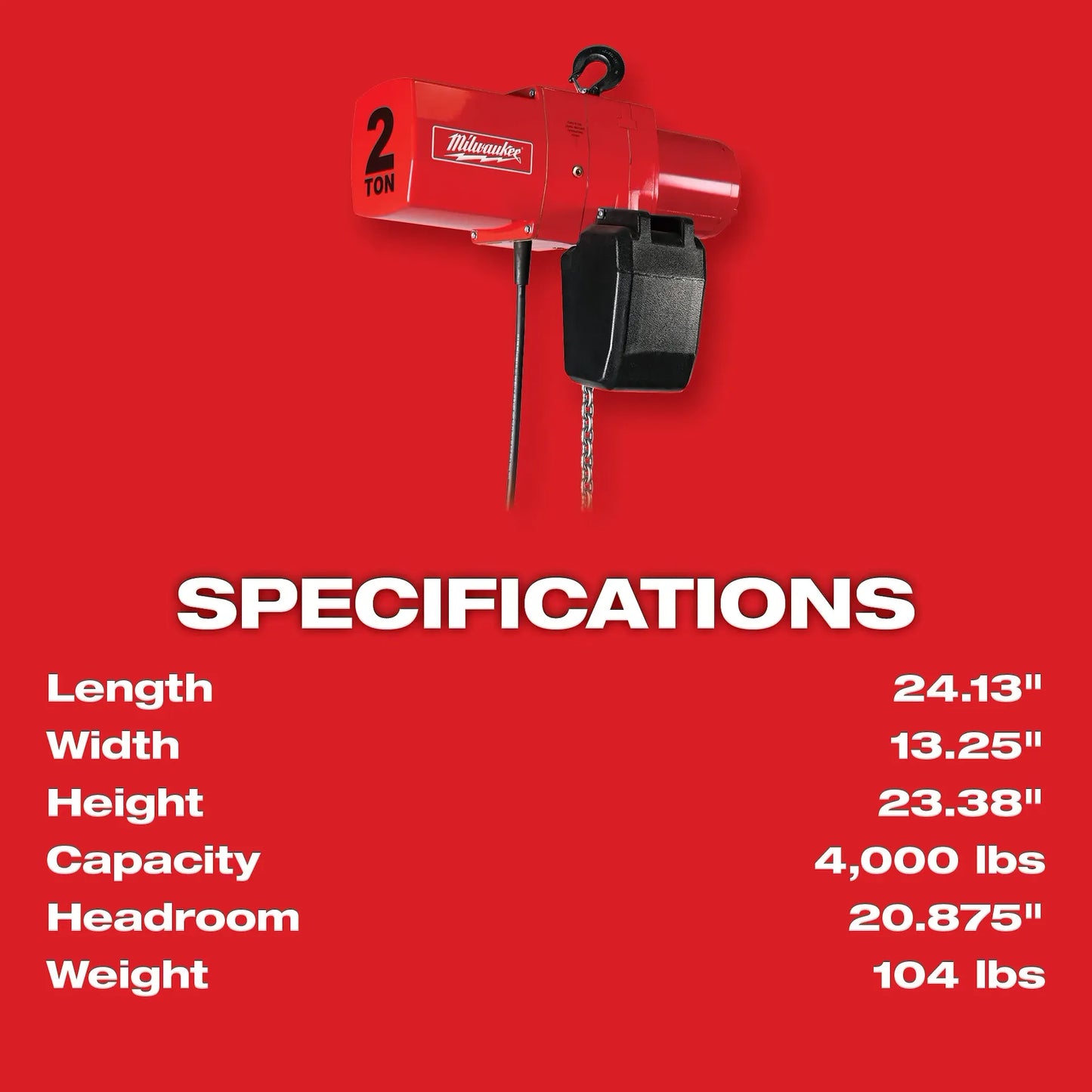 MILWAUKEE 9570 2 Ton Electric Chain Hoist ( 9570 )