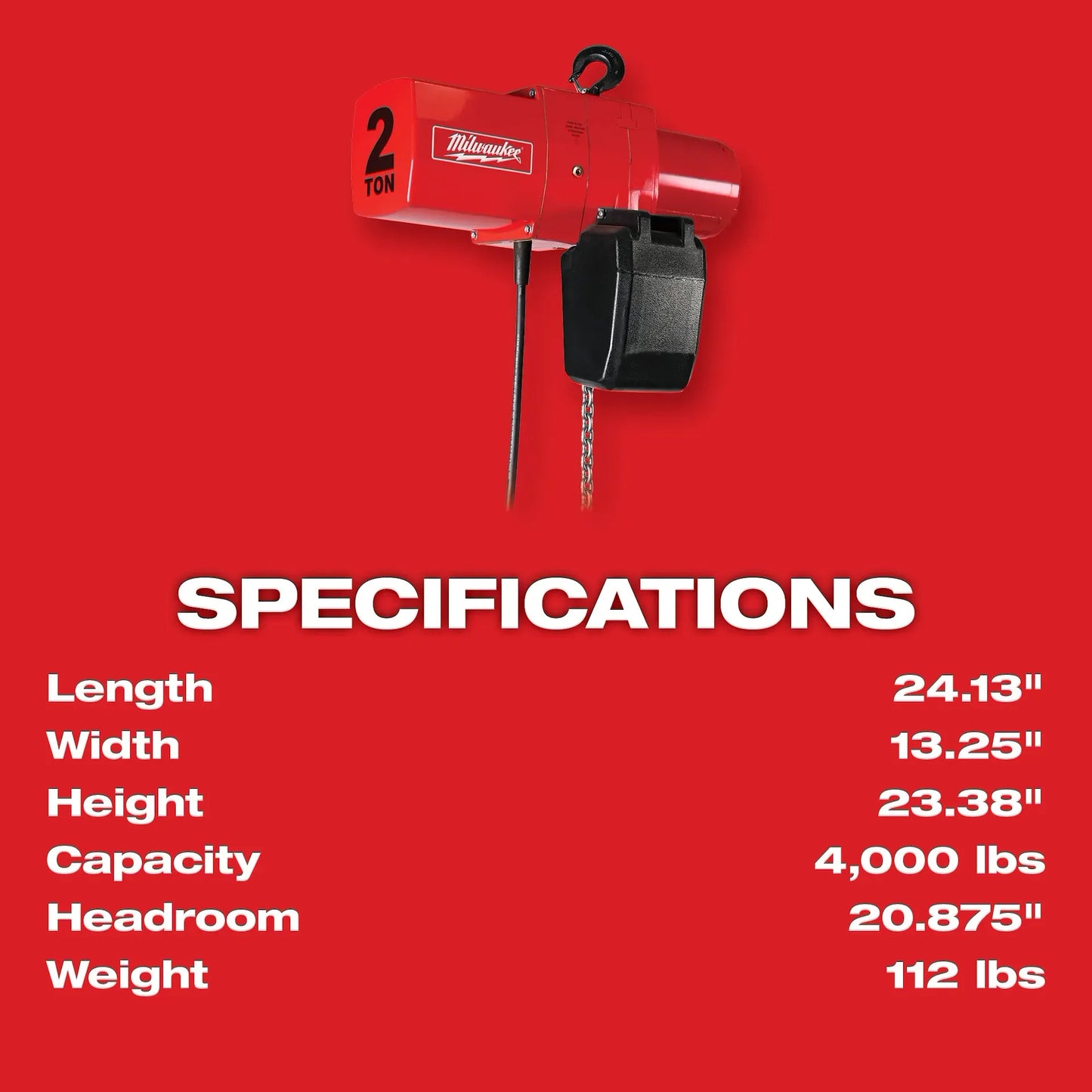 MILWAUKEE 9572 2 Ton Electric Chain Hoist ( 9572 )