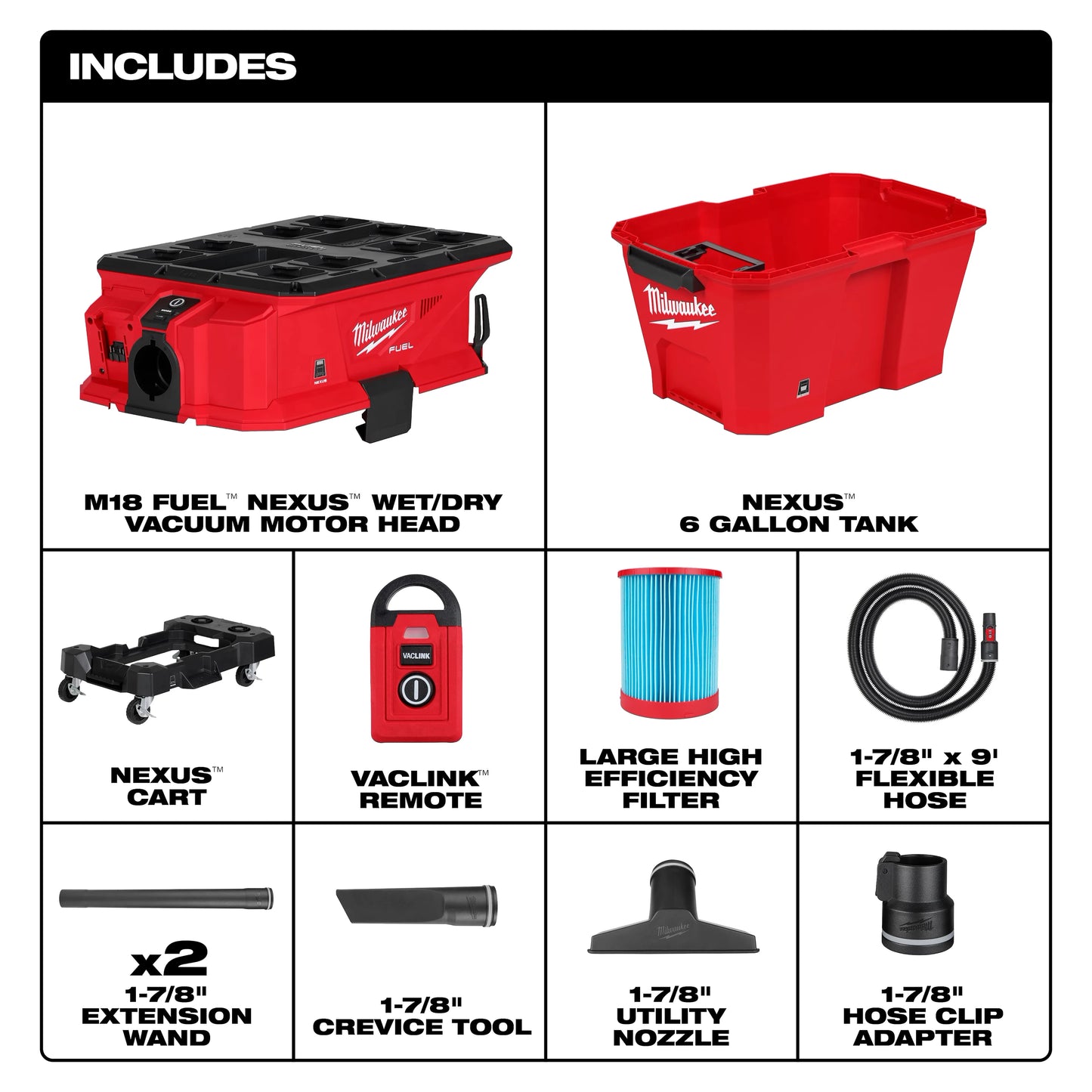 MILWAUKEE 0914-20 M18 FUEL NEXUS 6 Gallon Wet/Dry Vacuum w/ PACKOUT Compatibility & VACLINK ( 091420 )