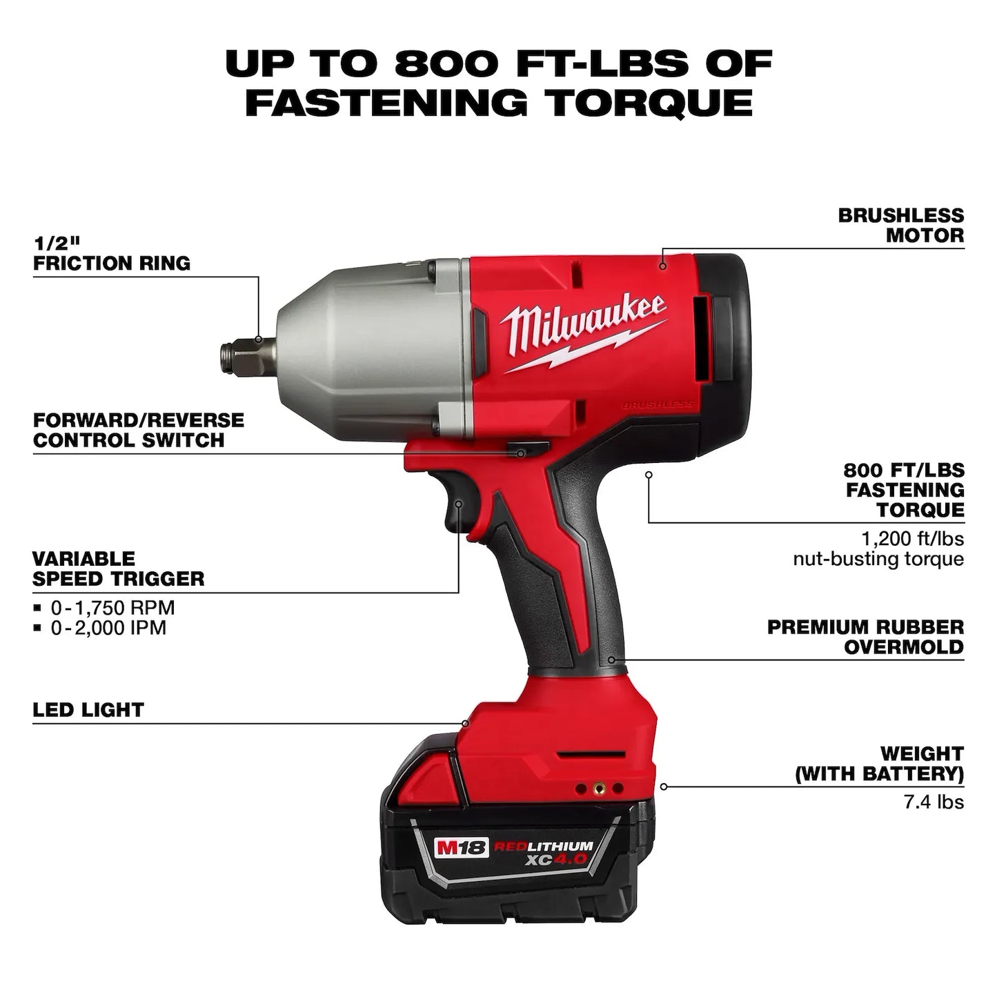 MILWAUKEE 2666-21B M18 Brushless 1/2" High Torque Impact Wrench w/ Friction Ring Kit ( 266621B )