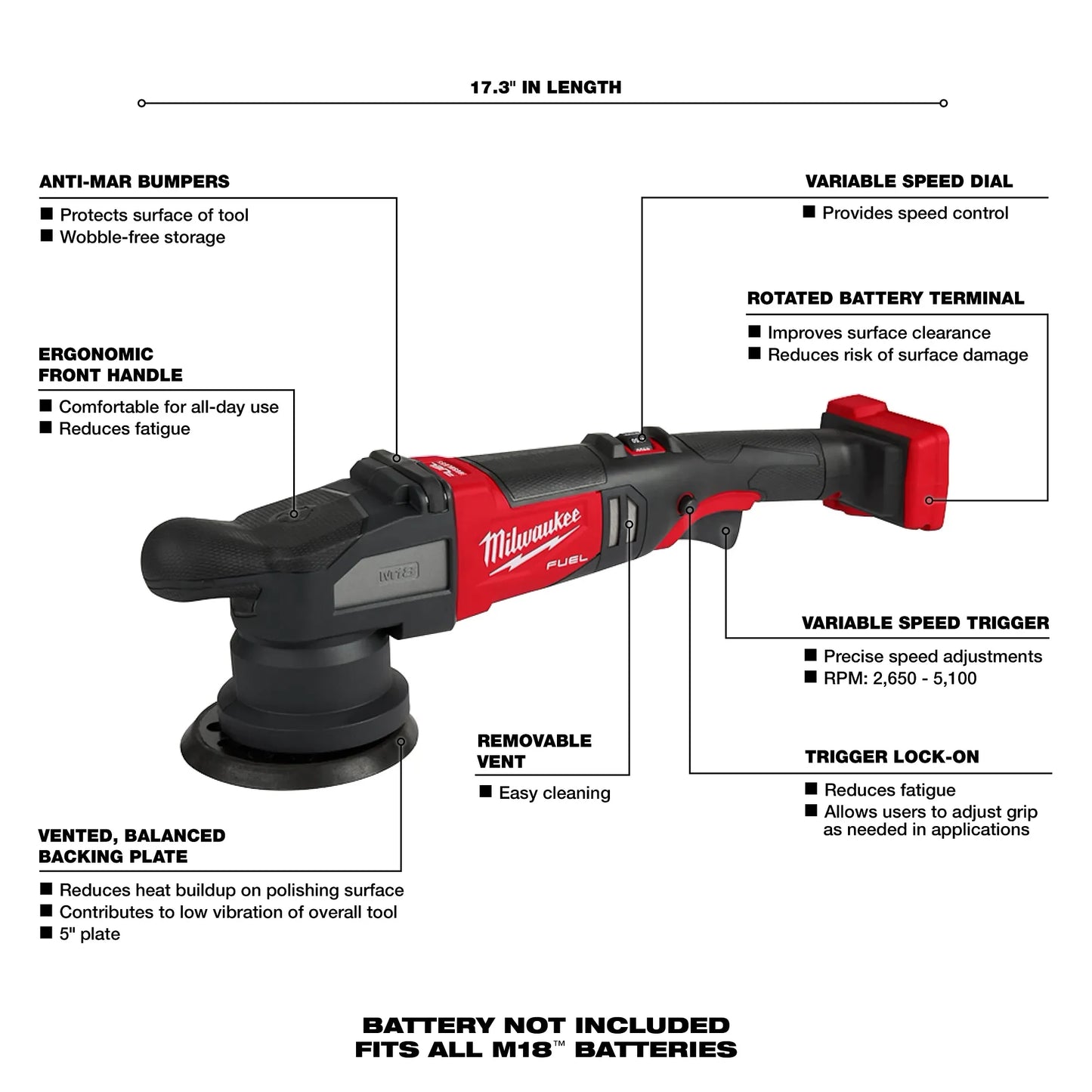 MILWAUKEE 2684-20 M18 FUEL 15mm Random Orbital Polisher ( 268420 )