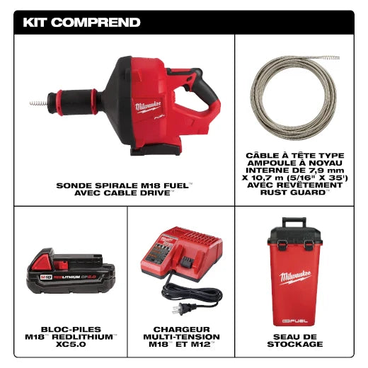 MILWAUKEE 2772A-21 M18 FUEL Drain Snake w/ CABLE DRIVE with 5/16” Cable ( 2772A21 )