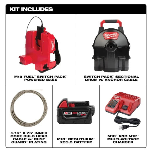 MILWAUKEE 2775A-211 M18 FUEL SWITCH PACK Sectional Drum Machine with 5/16” Cable ( 2775A211 )
