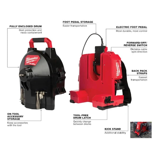 MILWAUKEE 2775B-211 M18 FUEL SWITCH PACK Sectional Drum Machine with 3/8” Cable ( 2775B211 )