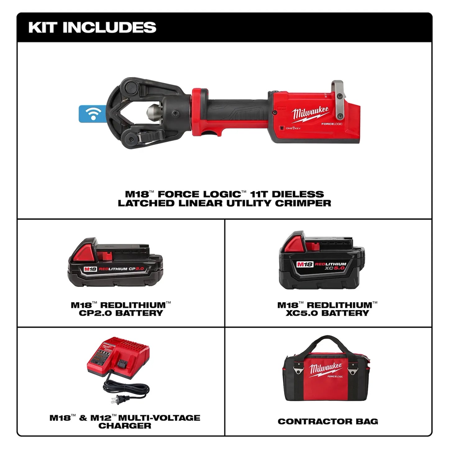 MILWAUKEE 2876-22 M18 FORCE LOGIC 11T Dieless Latched Linear Utility Crimper ( 287622 )
