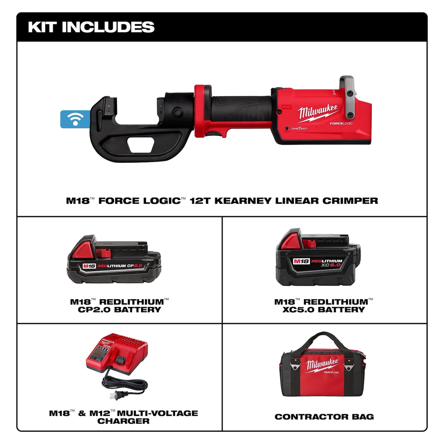 MILWAUKEE 2878K-22 M18 FORCE LOGIC 12T Kearney Linear Crimper Kit ( 2878K22 )