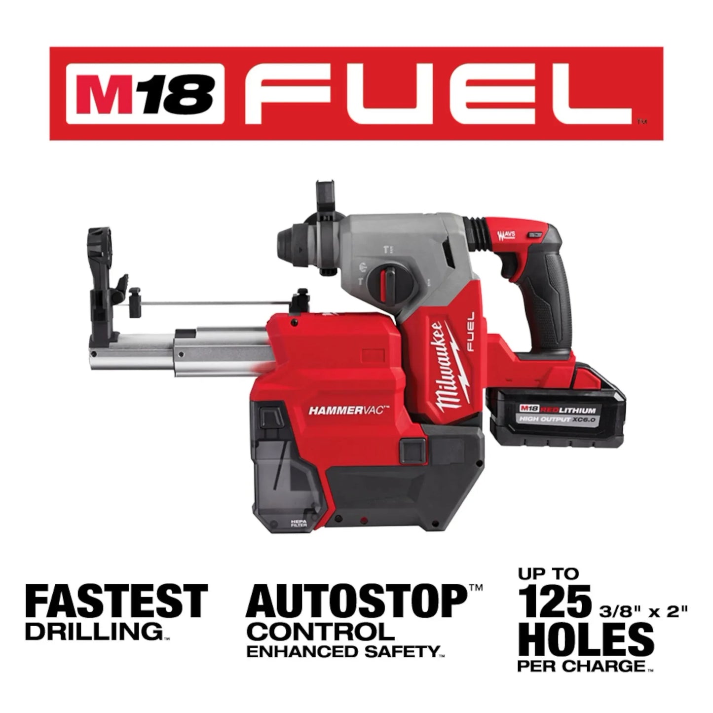MILWAUKEE 2912-22DE M18 FUEL 1” SDS Plus Rotary Hammer w/ Dust Extractor Kit ( 291222DE )