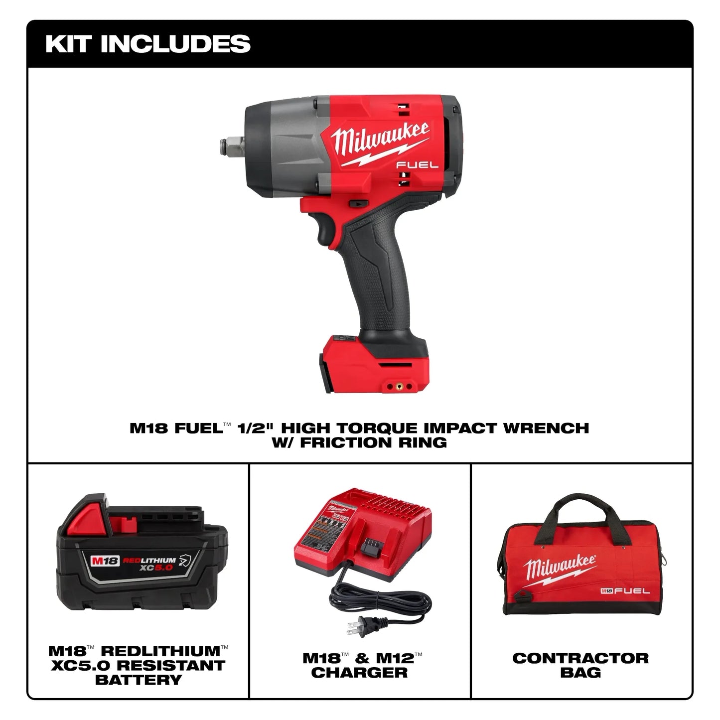 MILWAUKEE 2967-21B M18 FUEL 1/2" High Torque Impact Wrench w/ Friction Ring Kit ( 296721B )