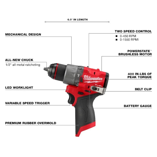MILWAUKEE 3404-20 M12 FUEL 1/2" Hammer Drill/Driver ( 340420 )