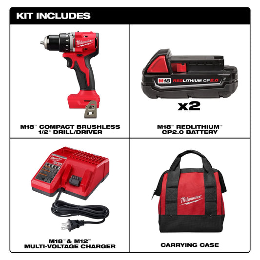 MILWAUKEE 3601-22CT M18 Compact Brushless 1/2" Drill/Driver Kit ( 360122CT )