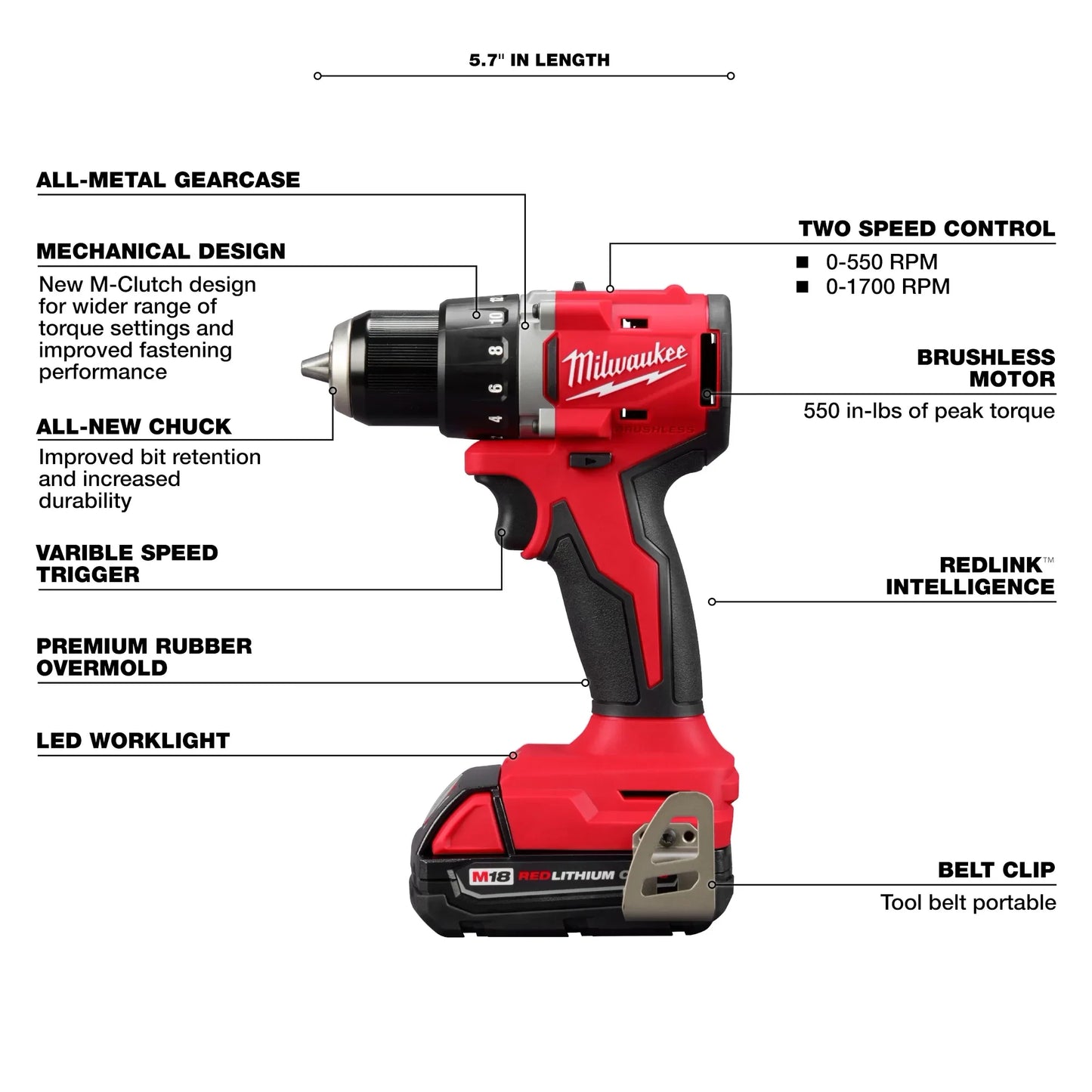 MILWAUKEE 3601-22CT M18 Compact Brushless 1/2" Drill/Driver Kit ( 360122CT )