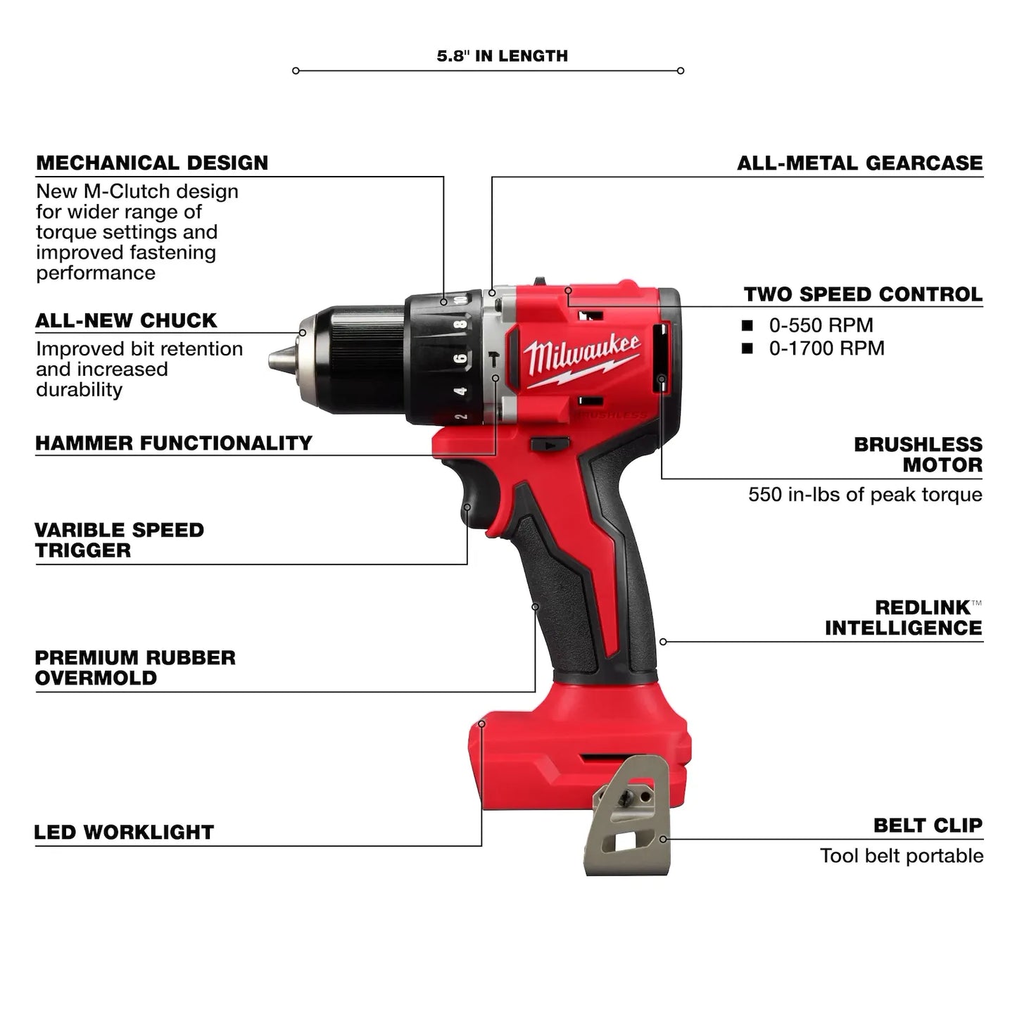 MILWAUKEE 3602-20 M18 Compact Brushless 1/2" Hammer Drill/Driver ( 360220 )