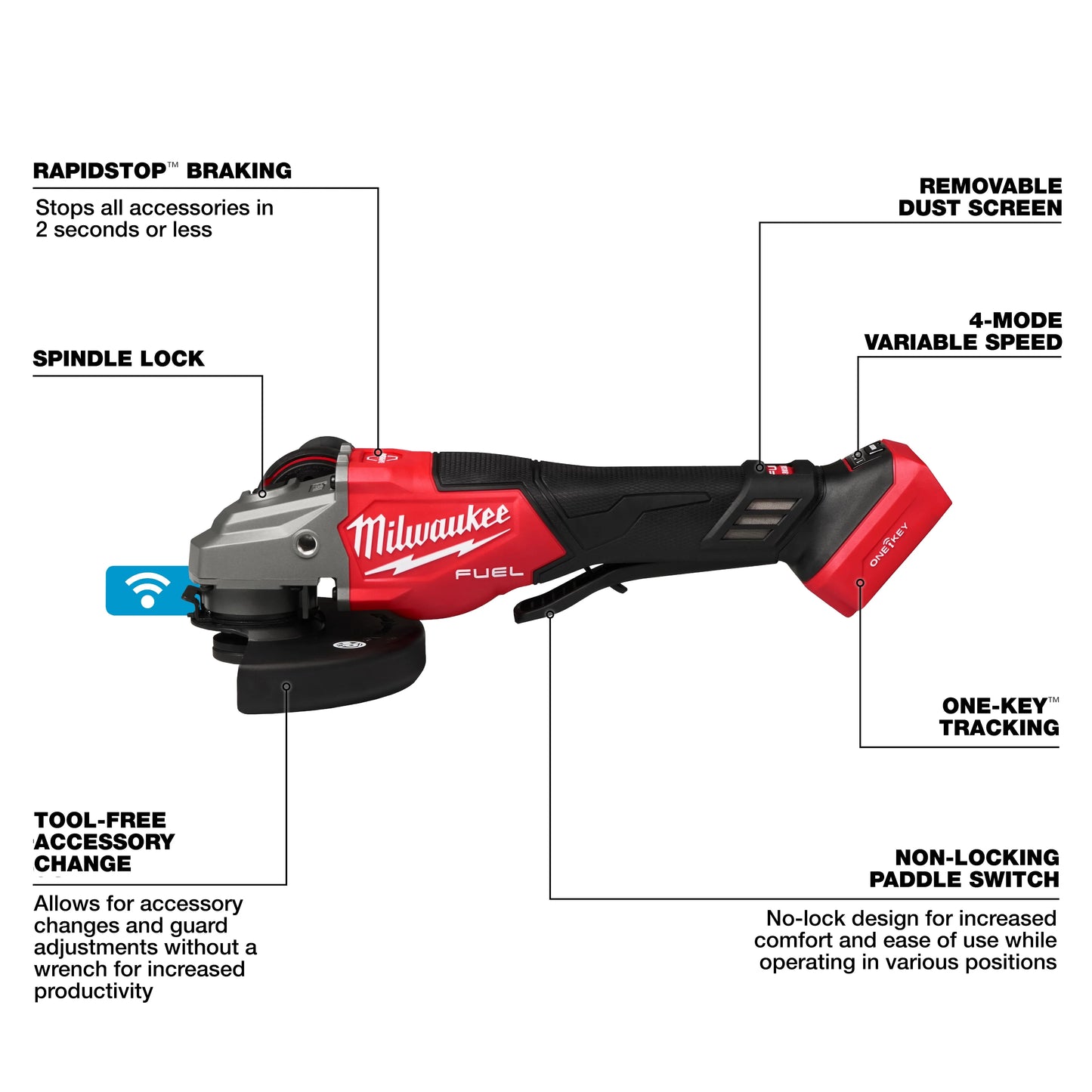 MILWAUKEE 3672-20 M18 FUEL 4-1/2"-6" Variable Speed Braking Grinder, Paddle Switch w/ ONE-KEY ( 367220 )