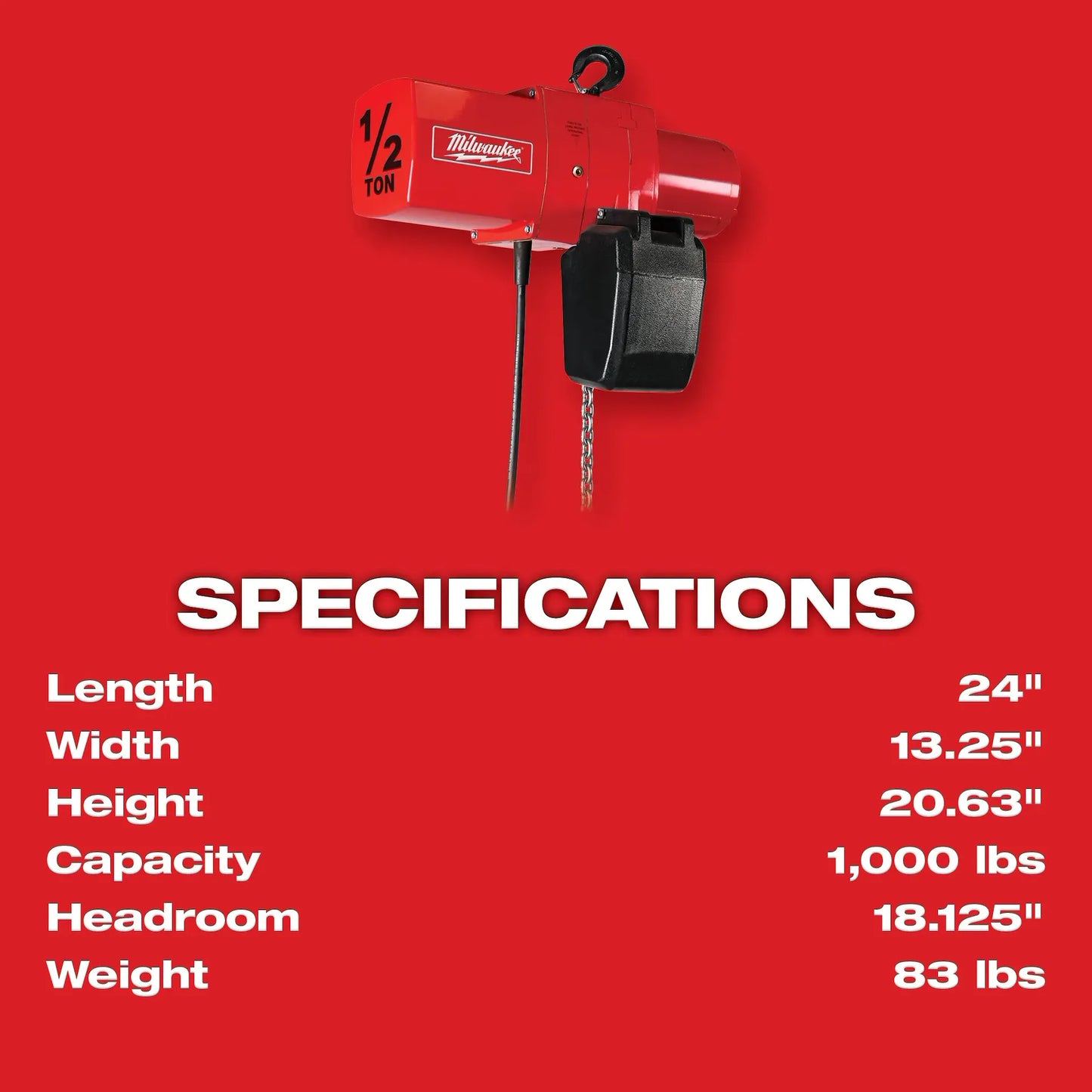 MILWAUKEE 9561 1/2 Ton Electric Chain Hoist ( 9561 )