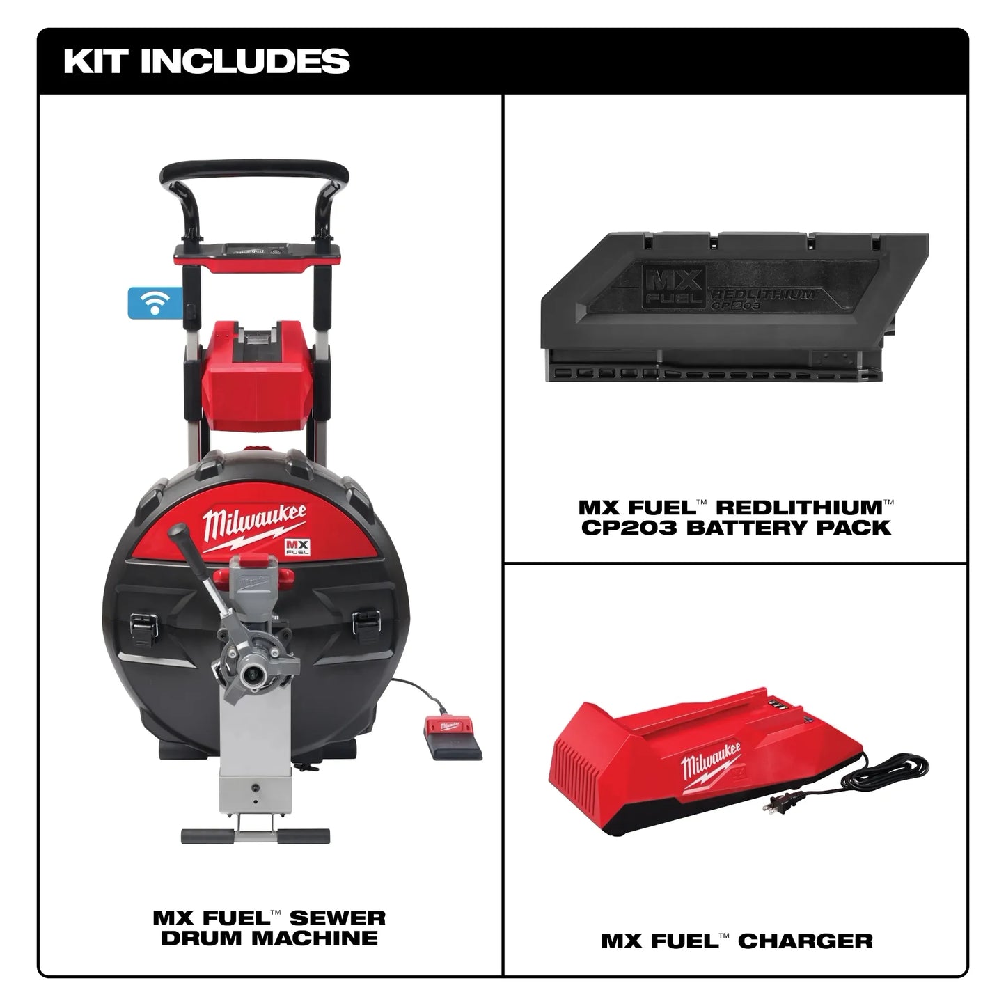 MILWAUKEE MXF500-1CP MX FUEL Sewer Drum Machine for 5/8“ - 3/4“ Cable Kit ( MXF5001CP )