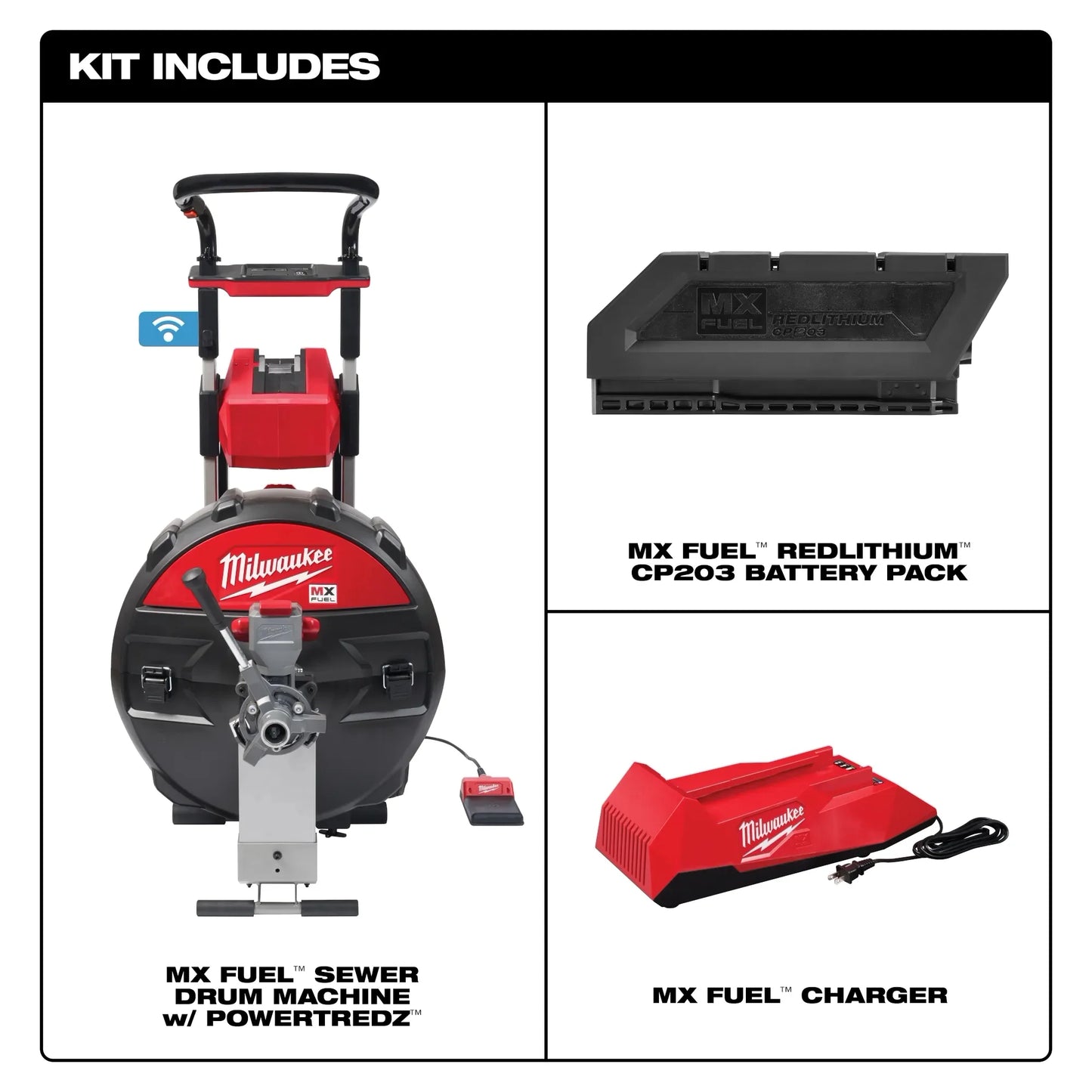 MILWAUKEE MXF501-1CP MX FUEL Sewer Drum Machine w/ POWERTREDZ for 5/8“ - 3/4“ Cable Kit ( MXF5011CP )